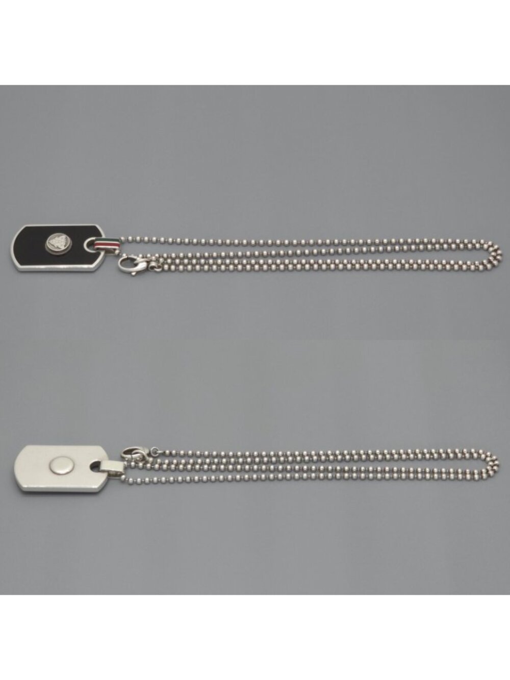 Gucci Cles Dog Tag Enamel Necklace 60 cm Black Color Web Sterling Silver - Picture 3 of 10